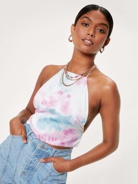 Nasty Gal TIE-DYE HALTER CROP TOP. Multicolored. Size 0. New with Tags.